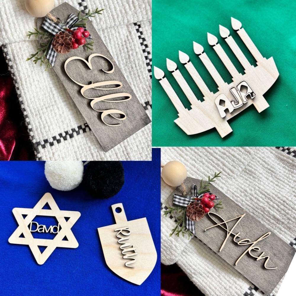 CUSTOM GIFT TAGS HOLIDAY NAME TAGS TABLE SETTING STOCKING TAGS HANUKKAH